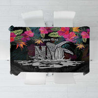 Personalised Hawaii Tablecloth Humpback Whale Tattoo With Tropical Flowers Black LT14 Black - Polynesian Pride