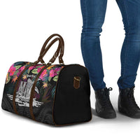 Personalised Hawaii Travel Bag Humpback Whale Tattoo With Tropical Flowers Black