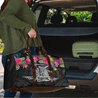 Personalised Hawaii Travel Bag Humpback Whale Tattoo With Tropical Flowers Black