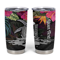 Personalised Hawaii Tumbler Cup Humpback Whale Tattoo With Tropical Flowers Black LT14 Black - Polynesian Pride