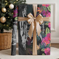 Personalised Hawaii Wrapping Paper Humpback Whale Tattoo With Tropical Flowers Black LT14 - Polynesian Pride
