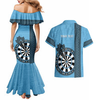 Personalised Fiji Darts Couples Matching Mermaid Dress and Hawaiian Shirt Fijian Tapa Pattern - Blue LT14 - Polynesian Pride