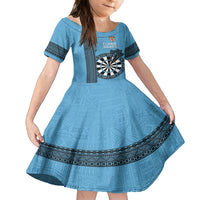 Personalised Fiji Darts Family Matching Long Sleeve Bodycon Dress and Hawaiian Shirt Fijian Tapa Pattern - Blue