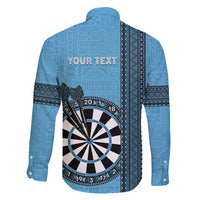 Personalised Fiji Darts Family Matching Tank Maxi Dress and Hawaiian Shirt Fijian Tapa Pattern - Blue LT14 - Polynesian Pride