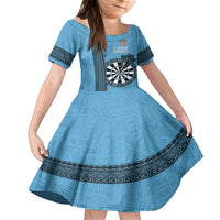 Personalised Fiji Darts Kid Short Sleeve Dress Fijian Tapa Pattern - Blue LT14 KID Blue - Polynesian Pride