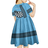 Personalised Fiji Darts Kid Short Sleeve Dress Fijian Tapa Pattern - Blue LT14 - Polynesian Pride