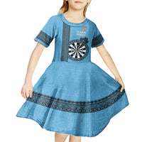 Personalised Fiji Darts Kid Short Sleeve Dress Fijian Tapa Pattern - Blue LT14 - Polynesian Pride
