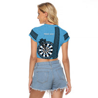 Personalised Fiji Darts Raglan Cropped T Shirt Fijian Tapa Pattern - Blue