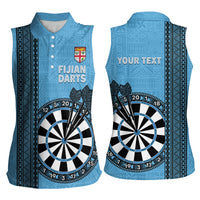 Personalised Fiji Darts Women Sleeveless Polo Shirt Fijian Tapa Pattern - Blue LT14 - Polynesian Pride