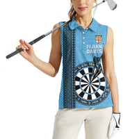 Personalised Fiji Darts Women Sleeveless Polo Shirt Fijian Tapa Pattern - Blue LT14 - Polynesian Pride