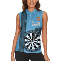 Personalised Fiji Darts Women Sleeveless Polo Shirt Fijian Tapa Pattern - Blue LT14 - Polynesian Pride
