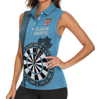 Personalised Fiji Darts Women Sleeveless Polo Shirt Fijian Tapa Pattern - Blue LT14 - Polynesian Pride