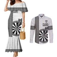 Personalised Fiji Darts Couples Matching Mermaid Dress and Long Sleeve Button Shirt Fijian Tapa Pattern - White LT14 White - Polynesian Pride