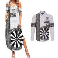 Personalised Fiji Darts Couples Matching Summer Maxi Dress and Long Sleeve Button Shirt Fijian Tapa Pattern - White LT14 White - Polynesian Pride