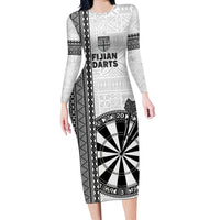 Personalised Fiji Darts Long Sleeve Bodycon Dress Fijian Tapa Pattern - White LT14 Long Dress White - Polynesian Pride