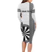 Personalised Fiji Darts Long Sleeve Bodycon Dress Fijian Tapa Pattern - White LT14 - Polynesian Pride