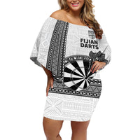 Personalised Fiji Darts Off Shoulder Short Dress Fijian Tapa Pattern - White LT14 Women White - Polynesian Pride