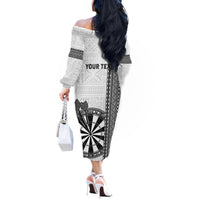 Personalised Fiji Darts Off The Shoulder Long Sleeve Dress Fijian Tapa Pattern - White LT14 - Polynesian Pride