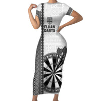 Personalised Fiji Darts Short Sleeve Bodycon Dress Fijian Tapa Pattern - White LT14 Long Dress White - Polynesian Pride