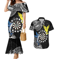 Personalised Cook Islands Darts Couples Matching Mermaid Dress and Hawaiian Shirt Kuki Airani Tribal Pattern LT14 Black - Polynesian Pride