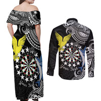 Personalised Cook Islands Darts Couples Matching Off Shoulder Maxi Dress and Long Sleeve Button Shirt Kuki Airani Tribal Pattern LT14 - Polynesian Pride