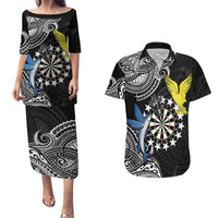 Personalised Cook Islands Darts Couples Matching Puletasi and Hawaiian Shirt Kuki Airani Tribal Pattern LT14 Black - Polynesian Pride