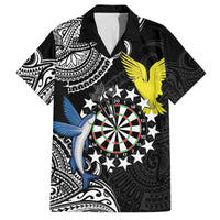 Personalised Cook Islands Darts Family Matching Off Shoulder Maxi Dress and Hawaiian Shirt Kuki Airani Tribal Pattern LT14 Dad's Shirt - Short Sleeve Black - Polynesian Pride