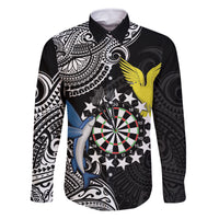 Personalised Cook Islands Darts Family Matching Off Shoulder Maxi Dress and Hawaiian Shirt Kuki Airani Tribal Pattern LT14 Dad's Shirt - Long Sleeve Black - Polynesian Pride