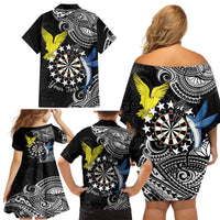 Personalised Cook Islands Darts Family Matching Off Shoulder Short Dress and Hawaiian Shirt Kuki Airani Tribal Pattern