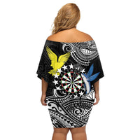 Personalised Cook Islands Darts Off Shoulder Short Dress Kuki Airani Tribal Pattern LT14 - Polynesian Pride