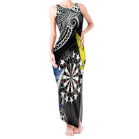 Personalised Cook Islands Darts Tank Maxi Dress Kuki Airani Tribal Pattern LT14 Women Black - Polynesian Pride