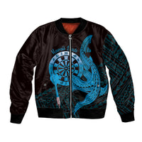 Aloha Hawaii Darts Bomber Jacket Dart Board With Polynesian Shark - Blue LT14 Unisex Blue - Polynesian Pride