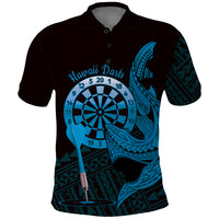 Aloha Hawaii Darts Polo Shirt Dart Board With Polynesian Shark - Blue