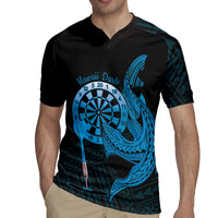 Aloha Hawaii Darts Rugby Jersey Dart Board With Polynesian Shark - Blue