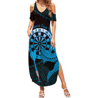 Aloha Hawaii Darts Summer Maxi Dress Dart Board With Polynesian Shark - Blue LT14 Women Blue - Polynesian Pride