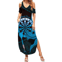 Aloha Hawaii Darts Summer Maxi Dress Dart Board With Polynesian Shark - Blue LT14 Women Blue - Polynesian Pride