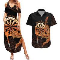 Aloha Hawaii Darts Couples Matching Summer Maxi Dress and Hawaiian Shirt Dart Board With Polynesian Shark - Gold LT14 Gold - Polynesian Pride