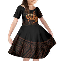 Aloha Hawaii Darts Family Matching Short Sleeve Bodycon Dress and Hawaiian Shirt Dart Board With Polynesian Shark - Gold LT14 Daughter's Dress Gold - Polynesian Pride