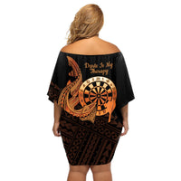 Aloha Hawaii Darts Off Shoulder Short Dress Dart Board With Polynesian Shark - Gold LT14 - Polynesian Pride