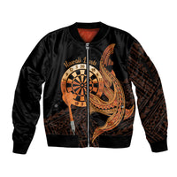 Aloha Hawaii Darts Sleeve Zip Bomber Jacket Dart Board With Polynesian Shark - Gold LT14 Unisex Gold - Polynesian Pride