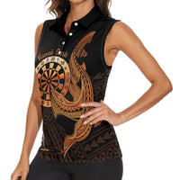 Aloha Hawaii Darts Women Sleeveless Polo Shirt Dart Board With Polynesian Shark - Gold