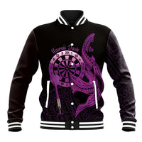 Aloha Hawaii Darts Baseball Jacket Dart Board With Polynesian Shark - Purple LT14 Unisex Purple - Polynesian Pride