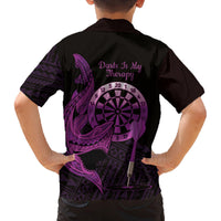 Aloha Hawaii Darts Family Matching Tank Maxi Dress and Hawaiian Shirt Dart Board With Polynesian Shark - Purple