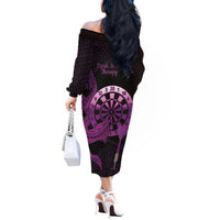 Aloha Hawaii Darts Off The Shoulder Long Sleeve Dress Dart Board With Polynesian Shark - Purple
