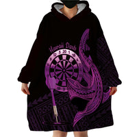Aloha Hawaii Darts Wearable Blanket Hoodie Dart Board With Polynesian Shark - Purple LT14 - Polynesian Pride