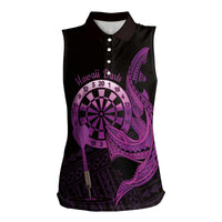 Aloha Hawaii Darts Women Sleeveless Polo Shirt Dart Board With Polynesian Shark - Purple