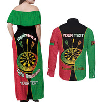 Personalised Vanuatu Darts Couples Matching Off Shoulder Maxi Dress and Long Sleeve Button Shirt Happiness Is A Tight Threesome Sand Drawing Art LT14 - Polynesian Pride