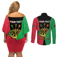 Personalised Vanuatu Darts Couples Matching Off Shoulder Short Dress and Long Sleeve Button Shirt Happiness Is A Tight Threesome Sand Drawing Art LT14 - Polynesian Pride