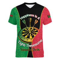 Personalised Vanuatu Darts Women V-Neck T-Shirt Happiness Is A Tight Threesome Sand Drawing Art