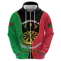 Personalised Vanuatu Darts Zip Hoodie Happiness Is A Tight Threesome Sand Drawing Art